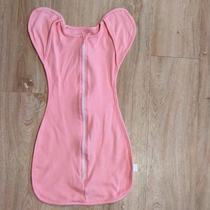 Pink Arms Up Swaddle with two-way zip and arms out transition, size 0-3 months